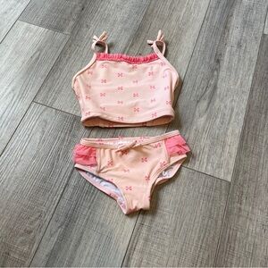 Hanna Andersson Toddler Girl 2PC Swimsuit - Pink Bow Bikini with Ruffles Summer